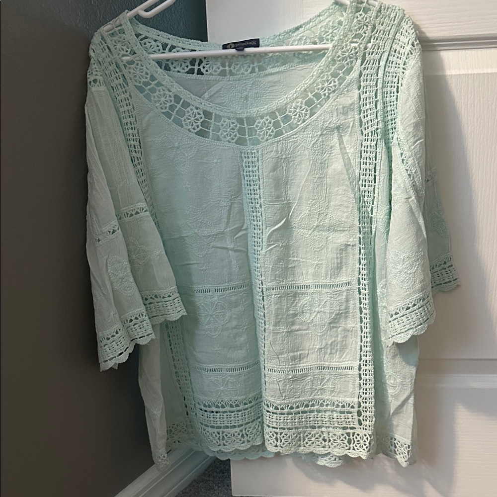 Democracy Light Green Lace Blouse